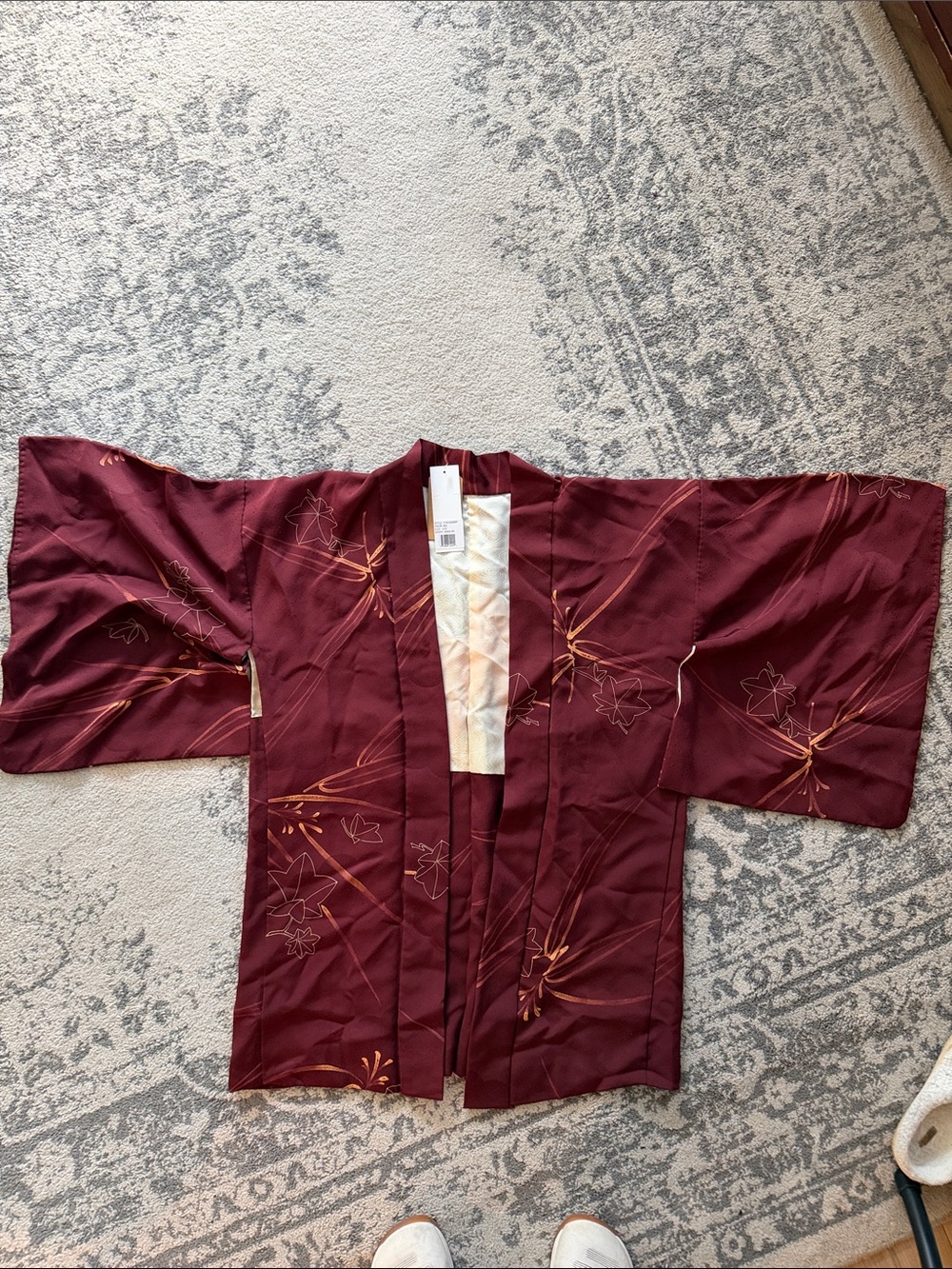 Womens Maroon Floral Kimono Jacket